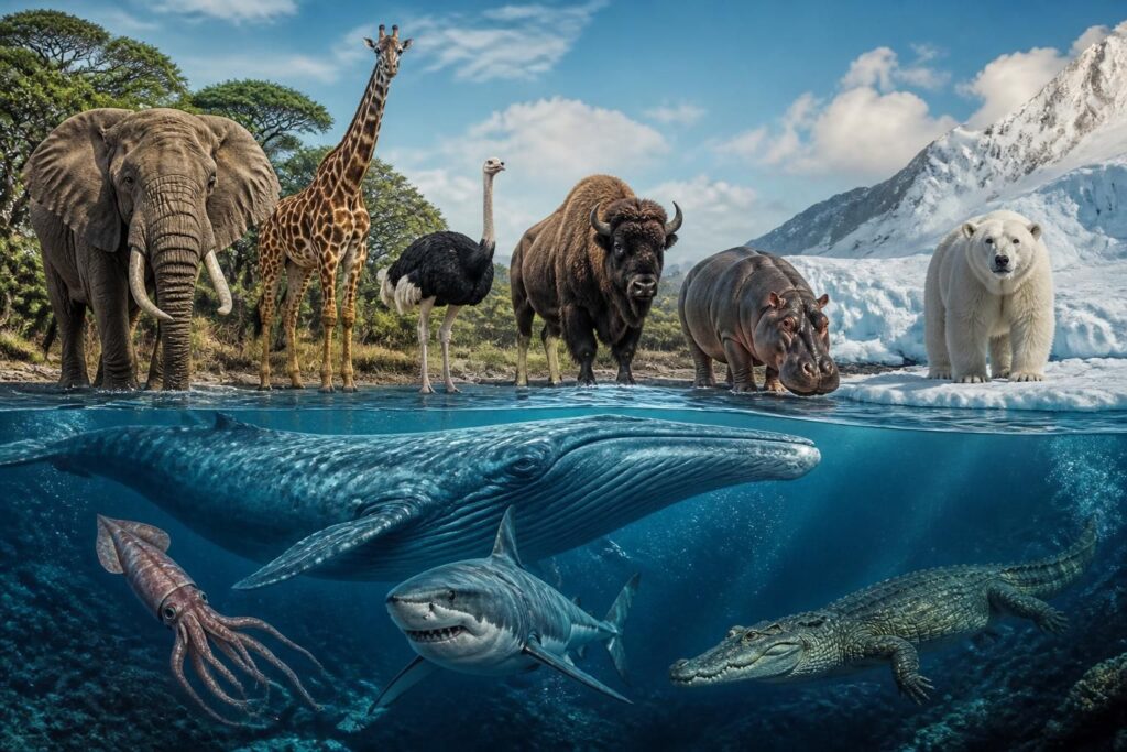 découvrez le top 10 des animaux les plus gros du monde toutes catégories confondues, des géants des océans aux mastodontes terrestres.