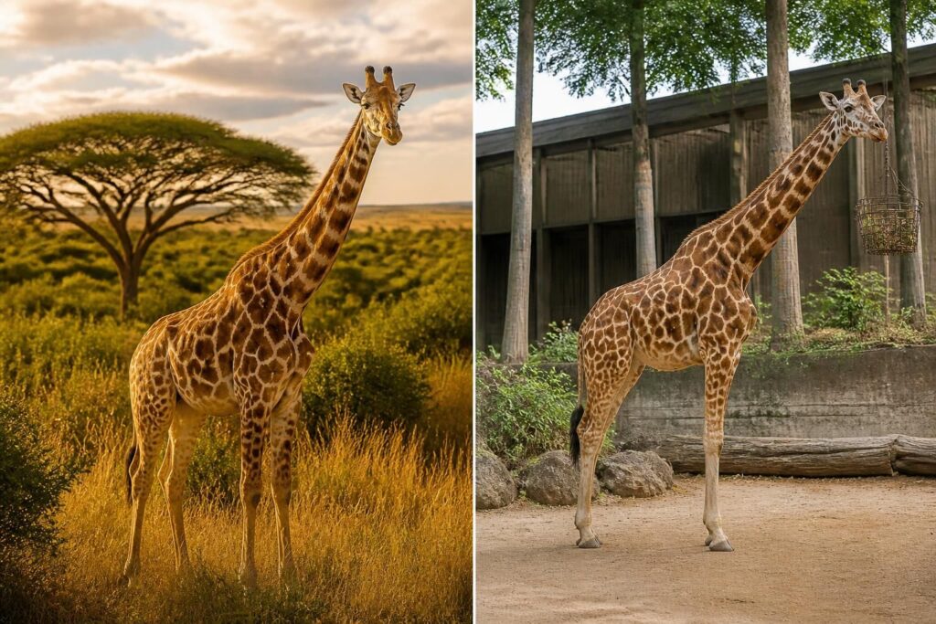 découvrez la durée de vie moyenne d'une girafe en liberté comparée à celle en zoo, ainsi que les facteurs qui influencent leur longévité.